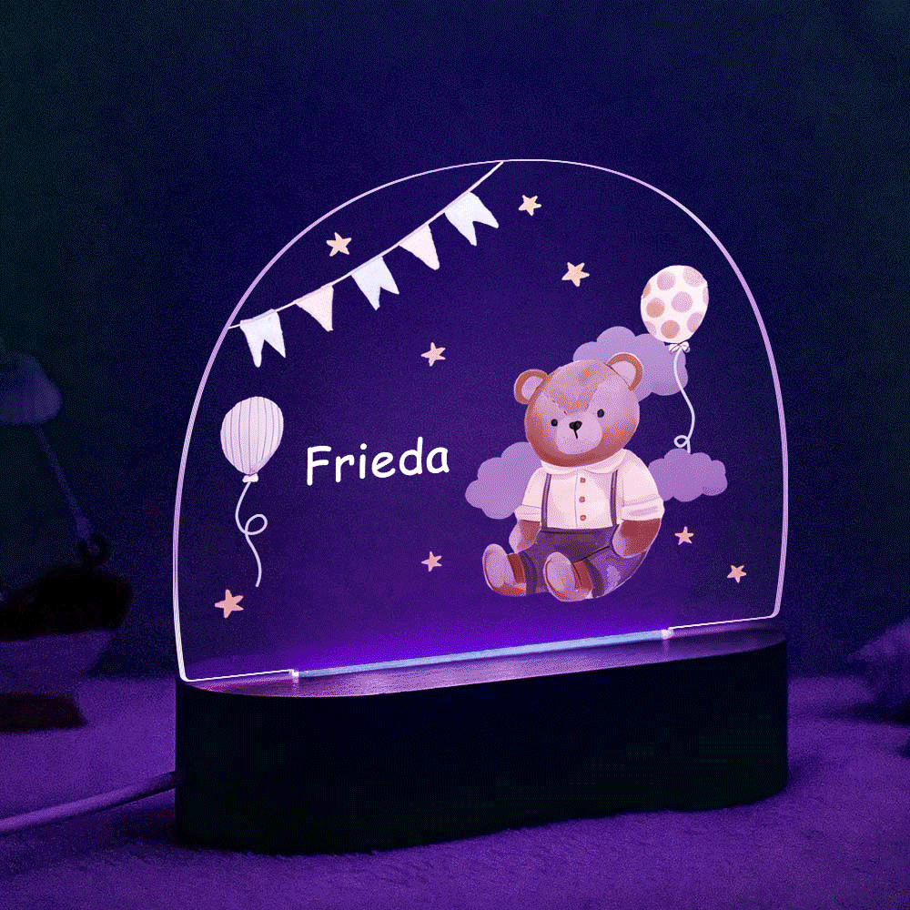 Personalized Cute Bear Night Light Custom Name Light Night Gift for Kids - mymoonlampau