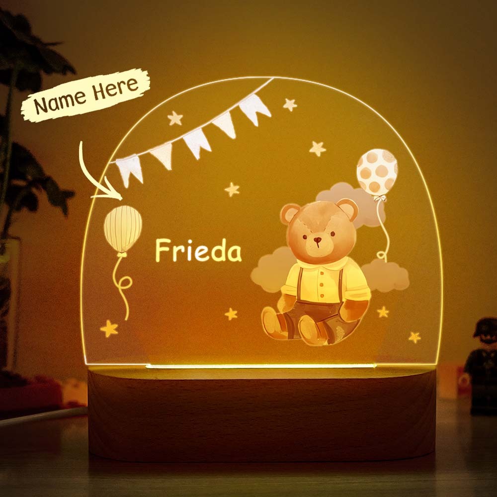 Personalized Cute Bear Night Light Custom Name Light Night Gift for Kids - mymoonlampau