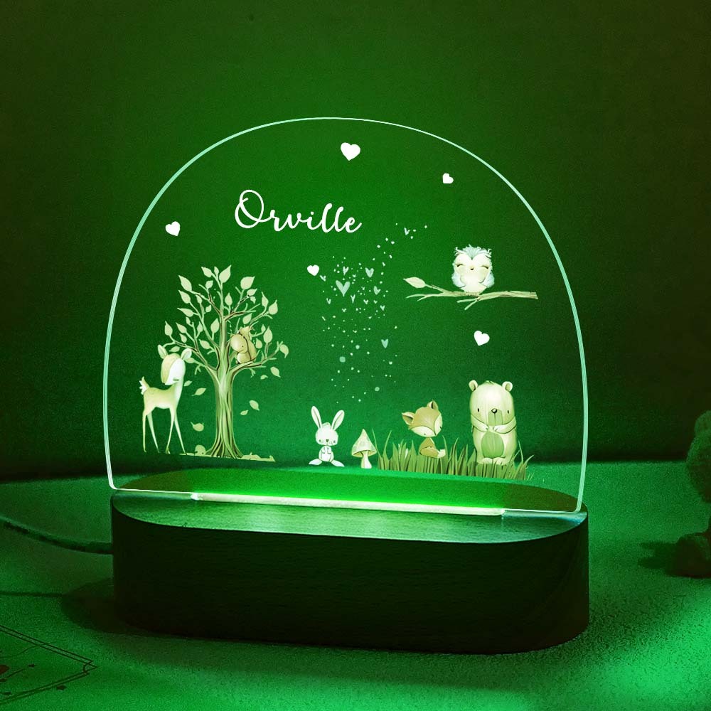 Custom Name Fox and Fawn Bedside Lamp Personalized Forest Acrylic Night Lamp - mymoonlampau