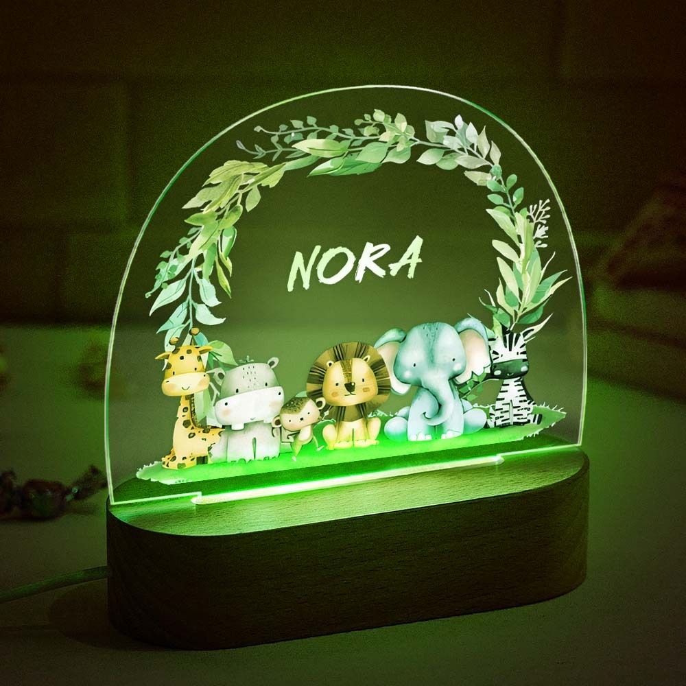 Children's Room Night Light Lion And Elephant With Custom Animal Name Lamp - mymoonlampau