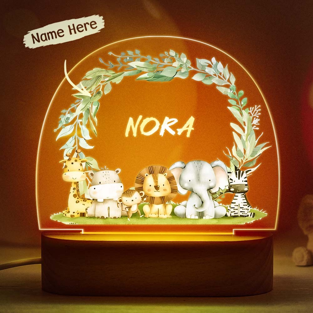 Children's Room Night Light Lion And Elephant With Custom Animal Name Lamp - mymoonlampau