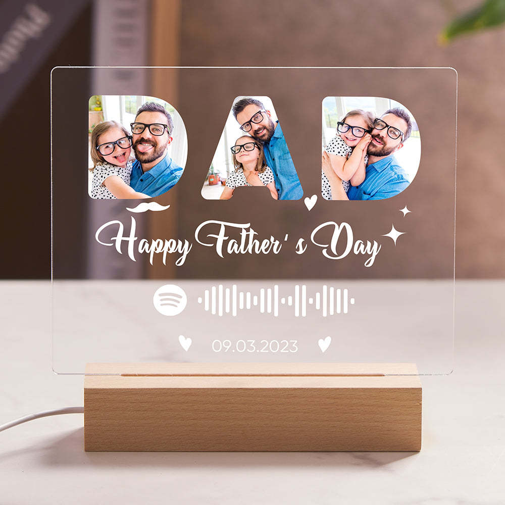 Happy Father's Day Night Light Custom Photo Lamp Custom Spotify Night Light