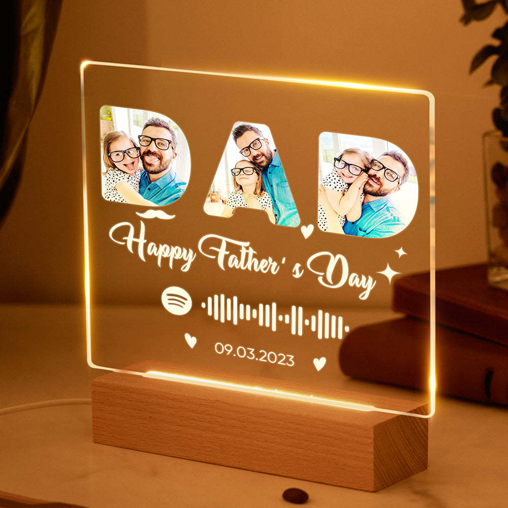 Happy Father's Day Night Light Custom Photo Lamp Custom Spotify Night Light