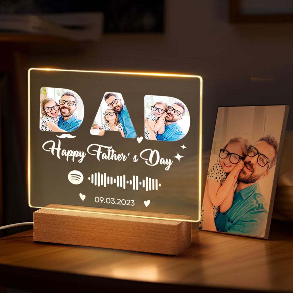 Happy Father's Day Night Light Custom Photo Lamp Custom Spotify Night Light