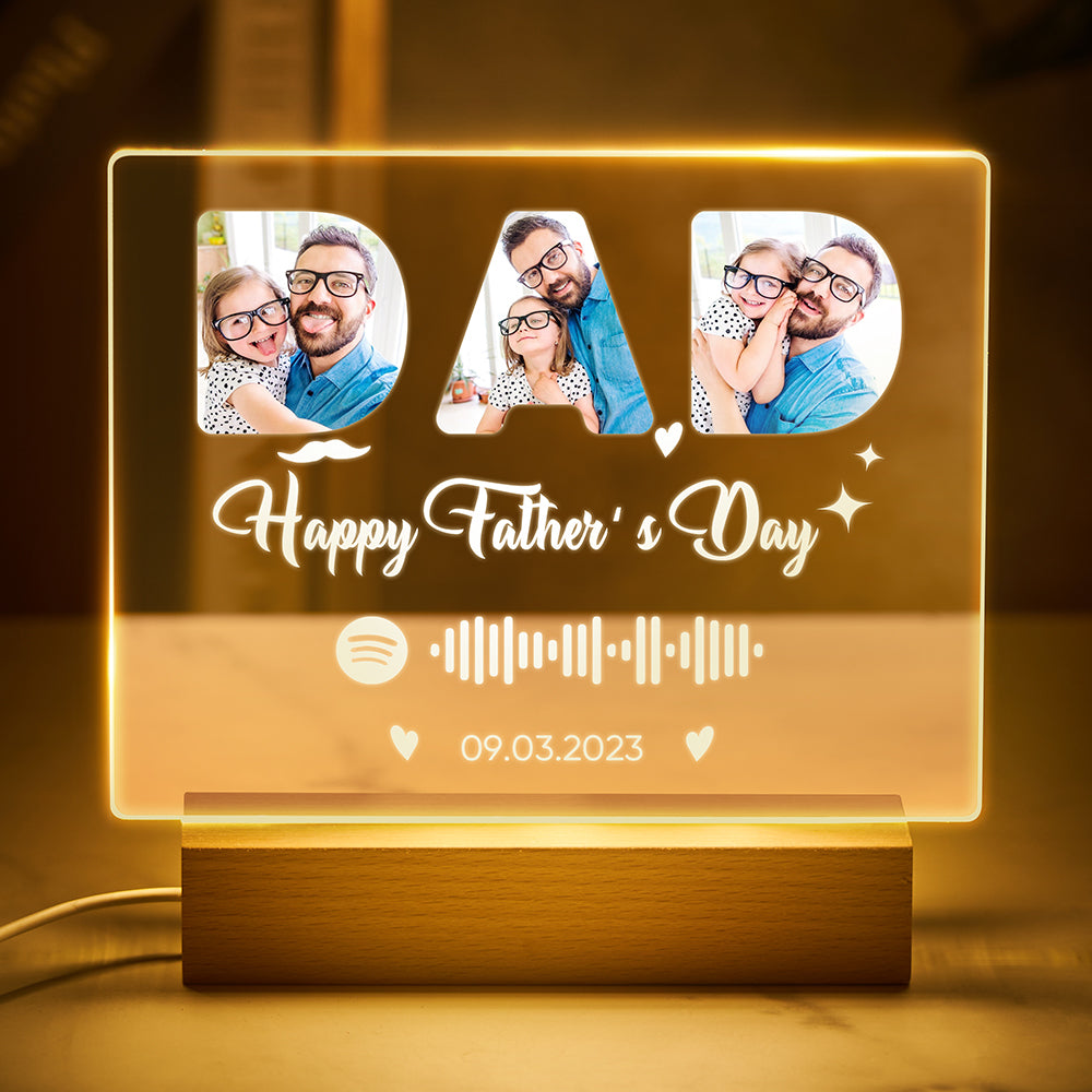 Happy Father's Day Night Light Custom Photo Lamp Custom Spotify Night Light