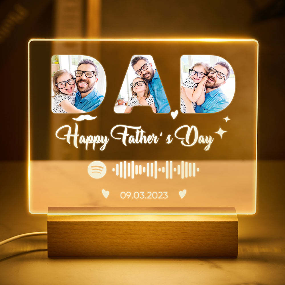 Happy Father's Day Night Light Custom Photo Lamp Custom Spotify Night Light