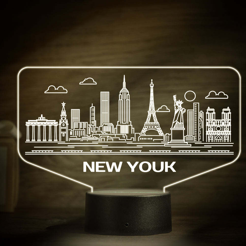 Custom Name New York City Building 3D Night Light Personalized Atmosphere Bedroom Table Lamp Lovely 7 Color Change 3D Night Light - mymoonlampau