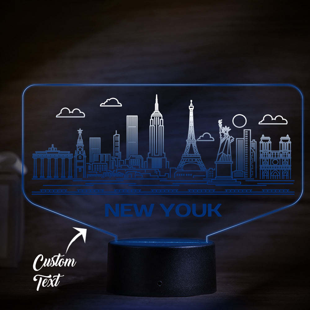 Custom Name New York City Building 3D Night Light Personalized Atmosphere Bedroom Table Lamp Lovely 7 Color Change 3D Night Light - mymoonlampau