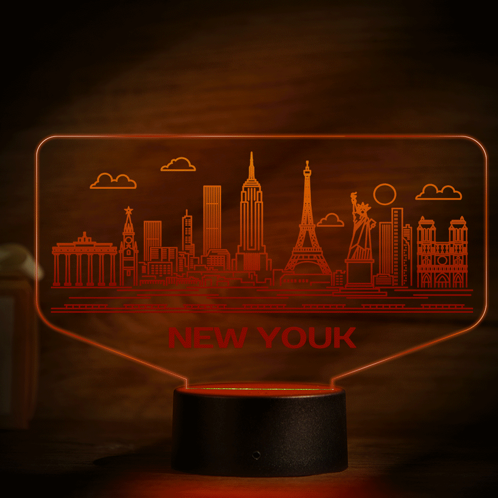 Custom Name New York City Building 3D Night Light Personalized Atmosphere Bedroom Table Lamp Lovely 7 Color Change 3D Night Light - mymoonlampau