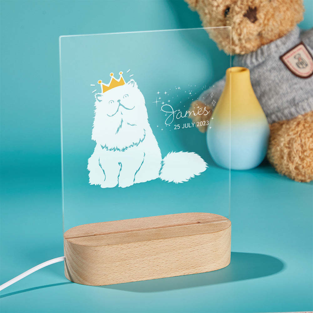 Personalised Baby Gift Nursery Decor Crowned Cat Night Light Custom Name Night Stand Lamp - mymoonlampau
