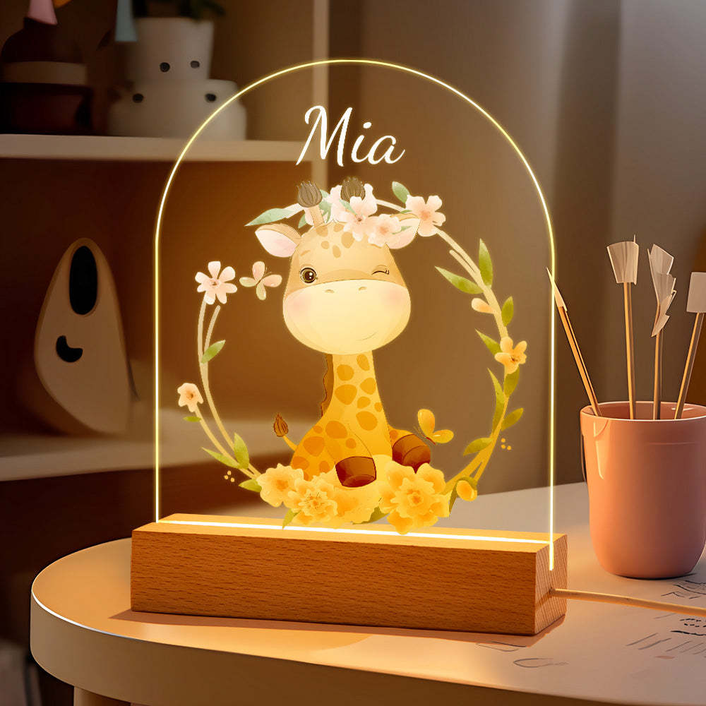 Personalised Giraffe Name Kids Bedside Lamp Custom Luminous Animal Acrylic Board Creative Lamp Kids Room Gift - mymoonlampau