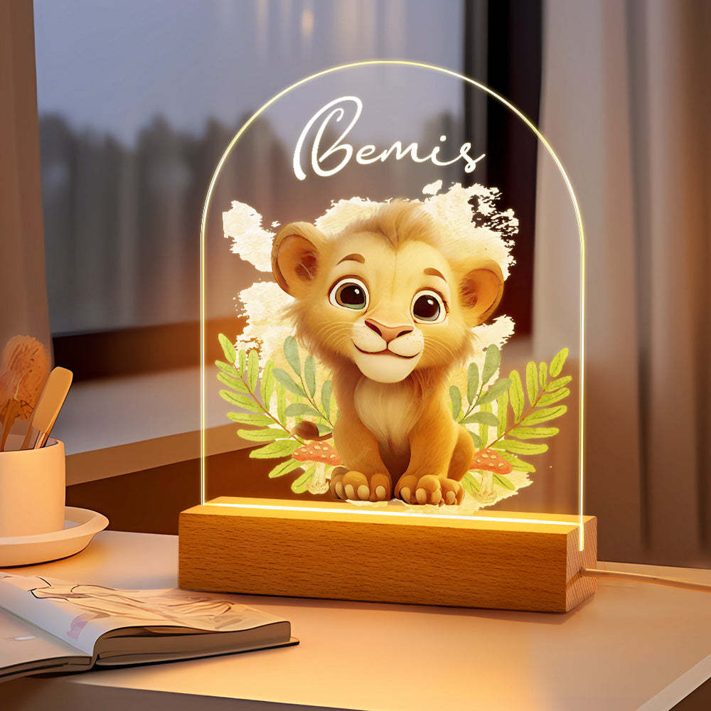Personalized Lion Night Light For Baby Custom Name Smile Tiger Bedside Lamp - mymoonlampau