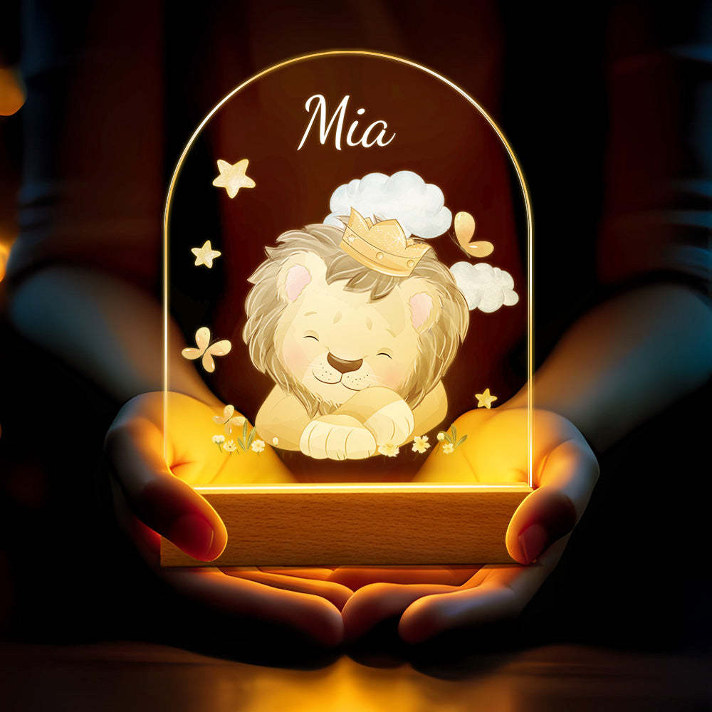 Custom Name Nursery King Lion Night Light Personalised Cloud Kids Bedside Lamp - mymoonlampau