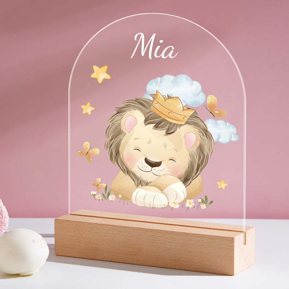 Custom Name Nursery King Lion Night Light Personalised Cloud Kids Bedside Lamp - mymoonlampau