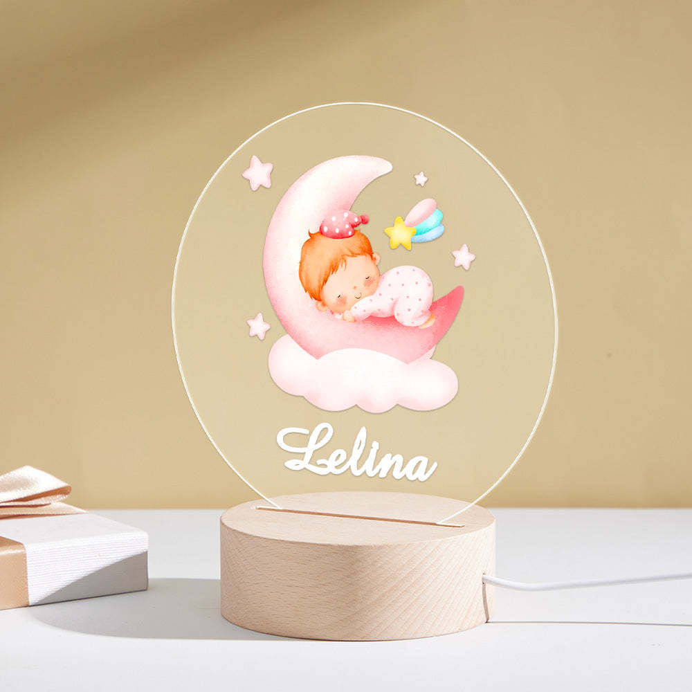 Custom Name Baby Bedroom Lamp Personalised Lovely Baby Sleeping On The Moon For Newborn Night Light baby Gift - mymoonlampau