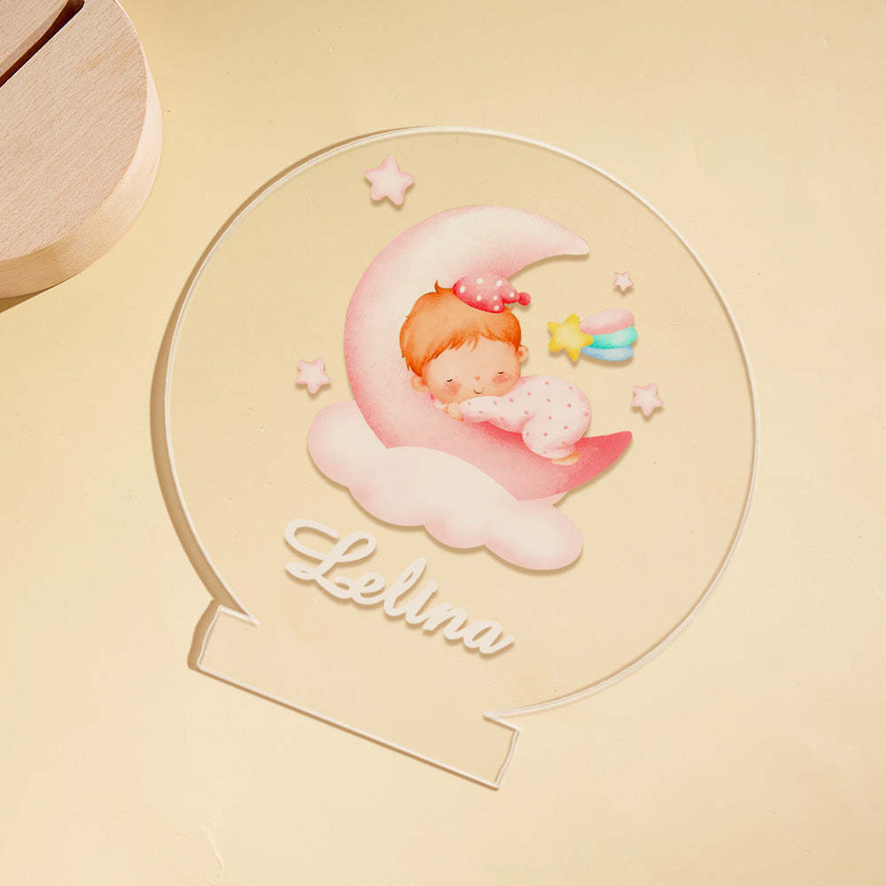 Custom Name Baby Bedroom Lamp Personalised Lovely Baby Sleeping On The Moon For Newborn Night Light baby Gift - mymoonlampau