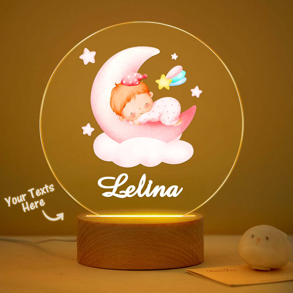 Custom Name Baby Bedroom Lamp Personalised Lovely Baby Sleeping On The Moon For Newborn Night Light baby Gift - mymoonlampau