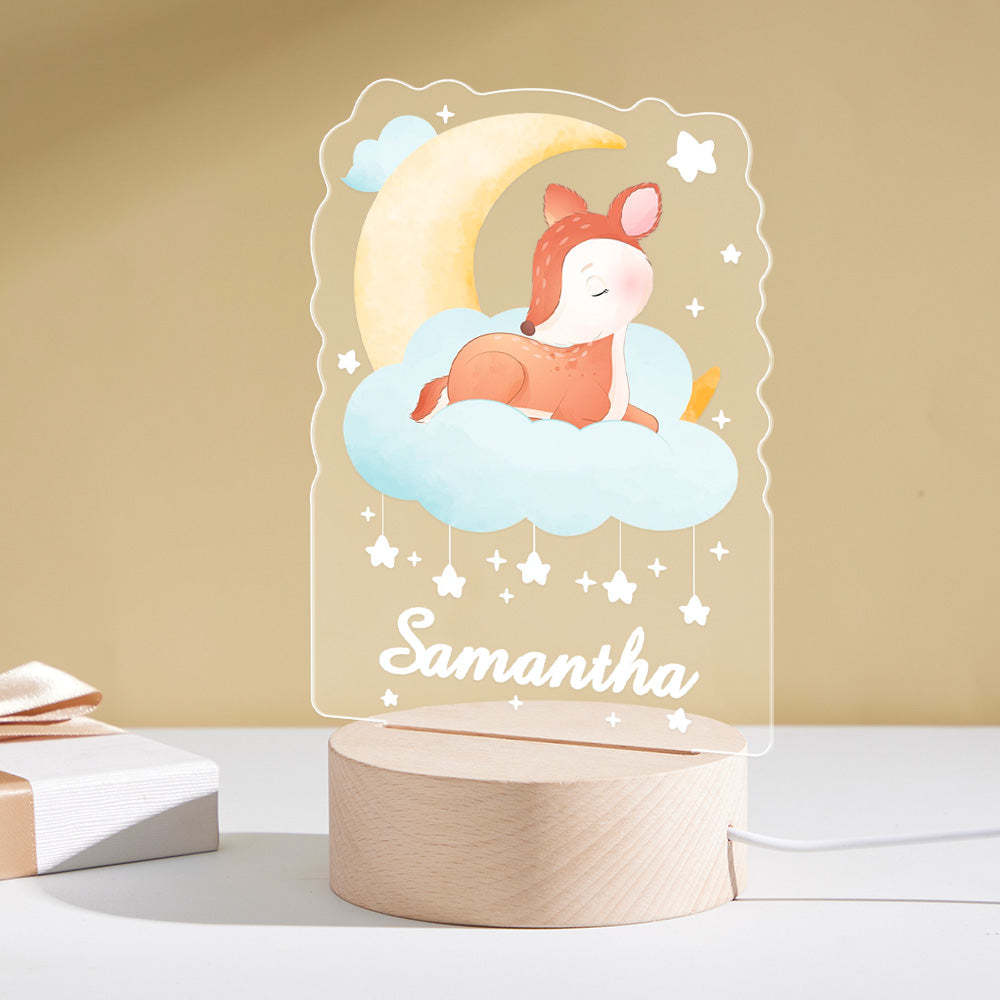 Personalized Baby Name Night Light Custom Cute Deer Sleeping On The Moon Bedside Lamp - mymoonlampau