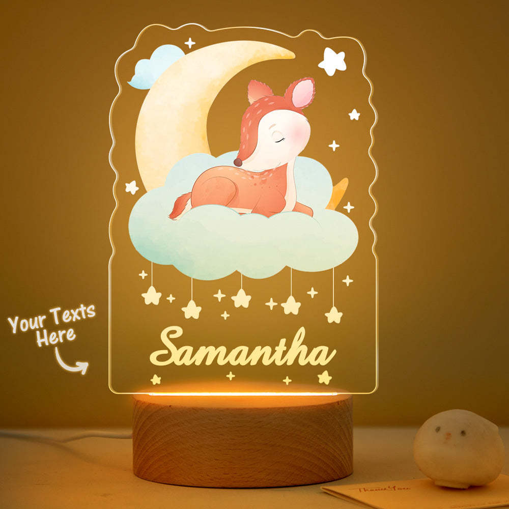 Personalized Baby Name Night Light Custom Cute Deer Sleeping On The Moon Bedside Lamp - mymoonlampau