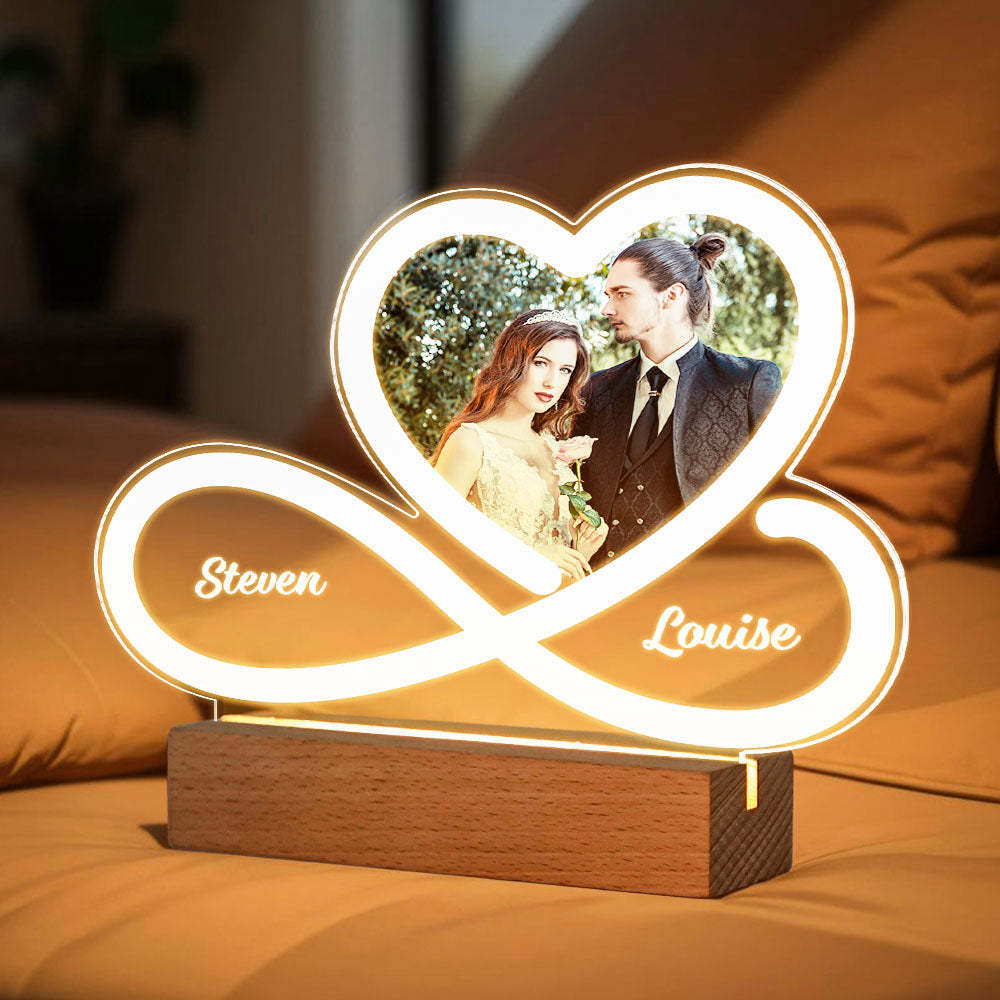 Custom Night Light With Heart Photo Led Lamp Infinity Symbol Personalized Name Nightlight - mymoonlampau