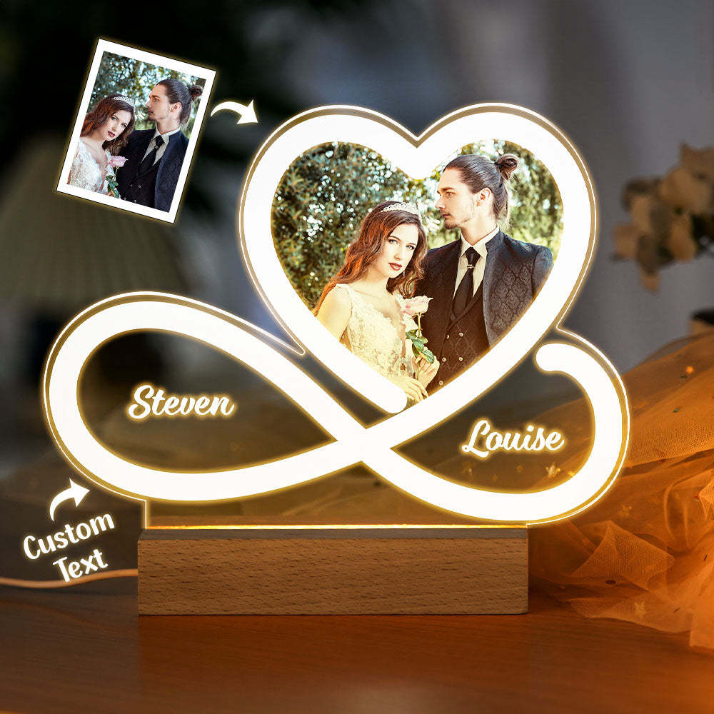 Custom Night Light With Heart Photo Led Lamp Infinity Symbol Personalized Name Nightlight - mymoonlampau