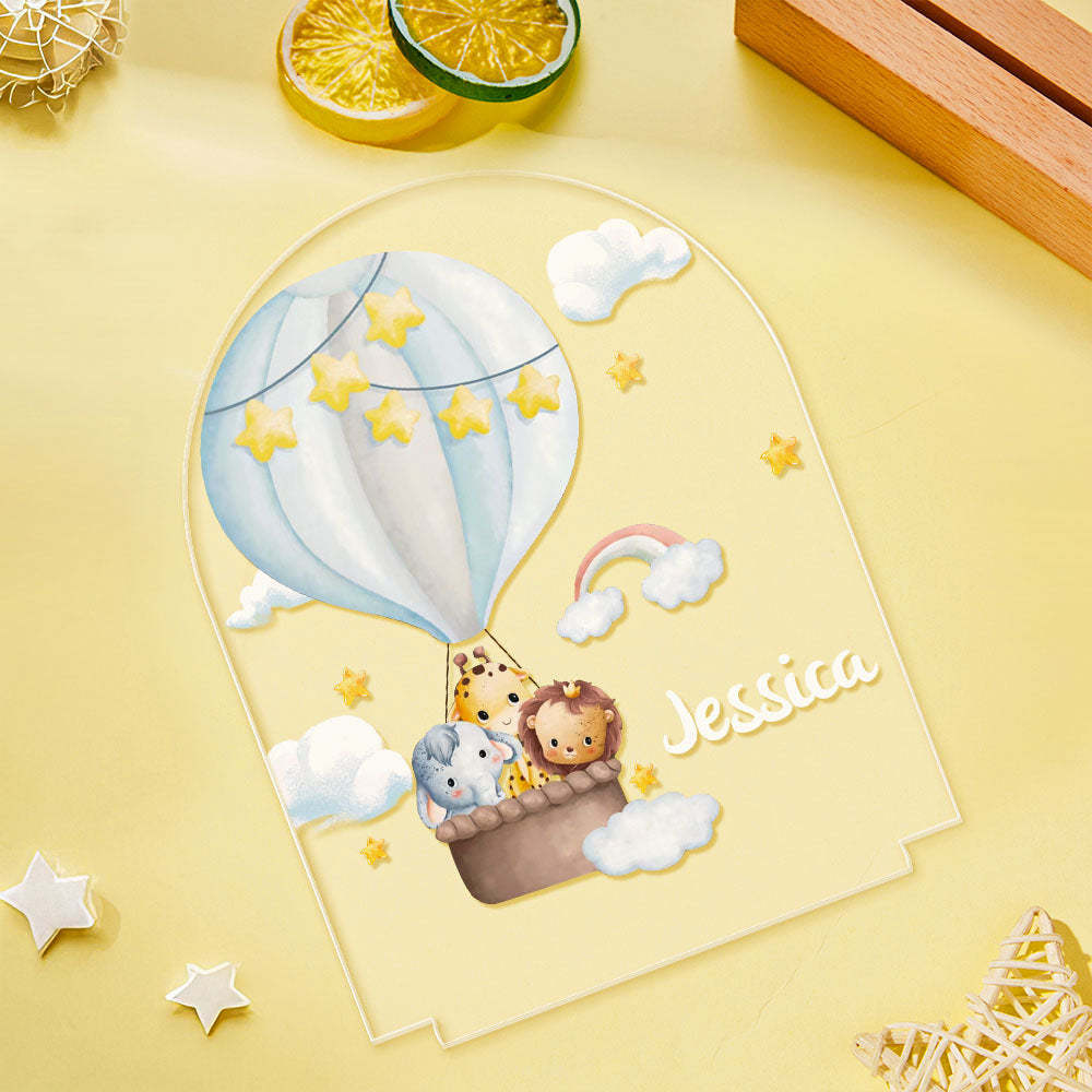 Custom Animals In Hot Air Balloon Name Light Personalized Star and Cloud Night light Kids Gift - mymoonlampau