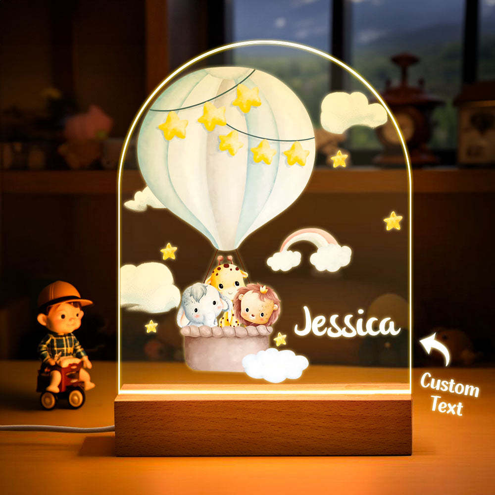 Custom Animals In Hot Air Balloon Name Light Personalized Star and Cloud Night light Kids Gift - mymoonlampau