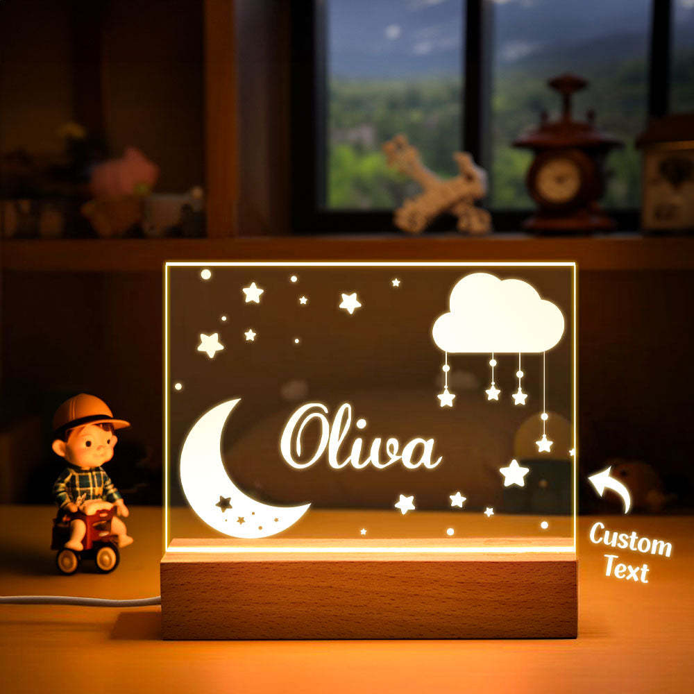 Custom Stars And Moon Name Lamp Personalized Cloud Night Light Nursery Room Gift for Kids - mymoonlampau