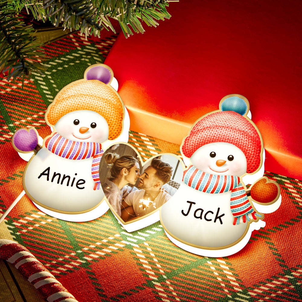 Personalized Photo Engraving Your Name Christmas Snowman Night Lights - mymoonlampau