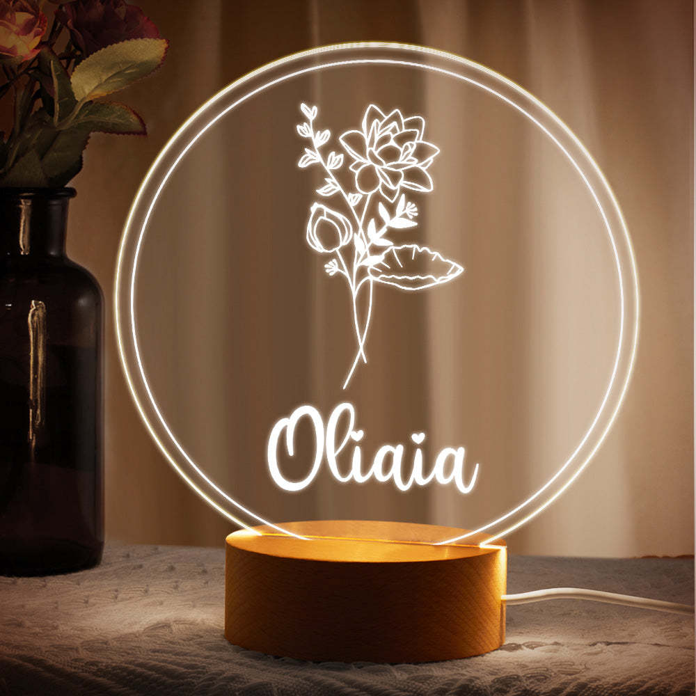Personalized Name Birthflower Acrylic Night Light Gifts for Mother's Day - mymoonlampau