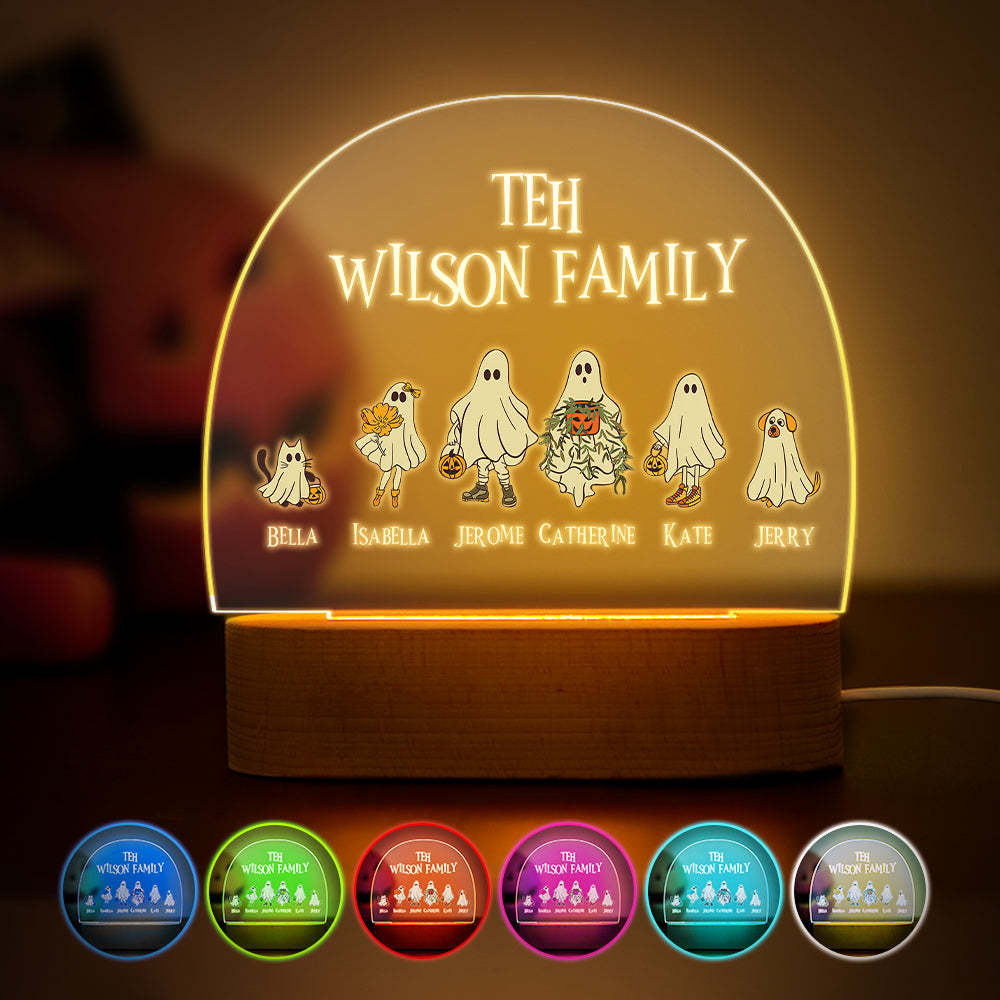 Personalised Halloween Night Light with Ghost Custom Family Name Lamp Halloween Decor Gift - mymoonlampau