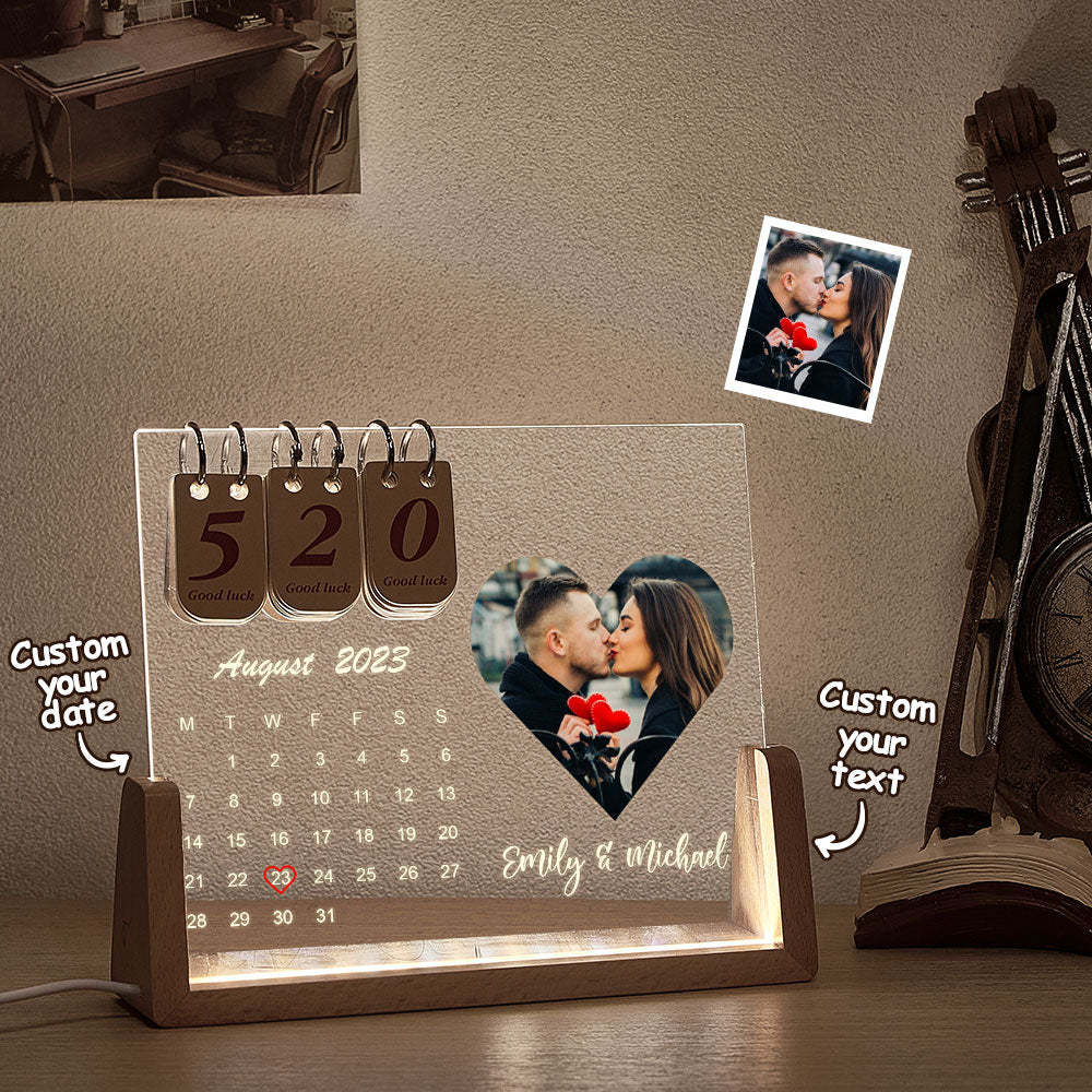 Custom Heart Photo Lamp Personalized Countdown Calendar Night Light - mymoonlampau