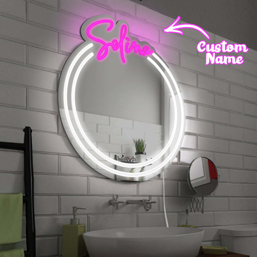 Personalised Name Mirror Light for Wall Custom Color Neon Mirror LED Dimmable Light Birthday Party Wedding Gift - mymoonlampau