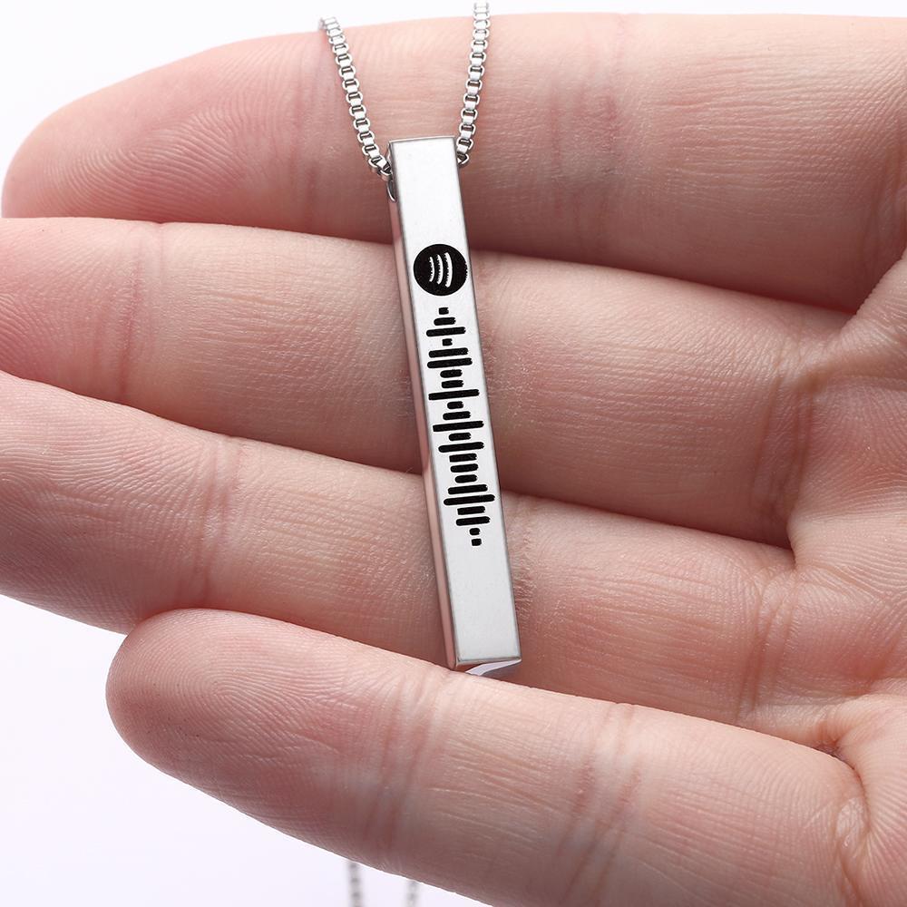 Custom 3D Engraved Vertical Bar Necklace Spotify Code Music Necklace Stainless Steel