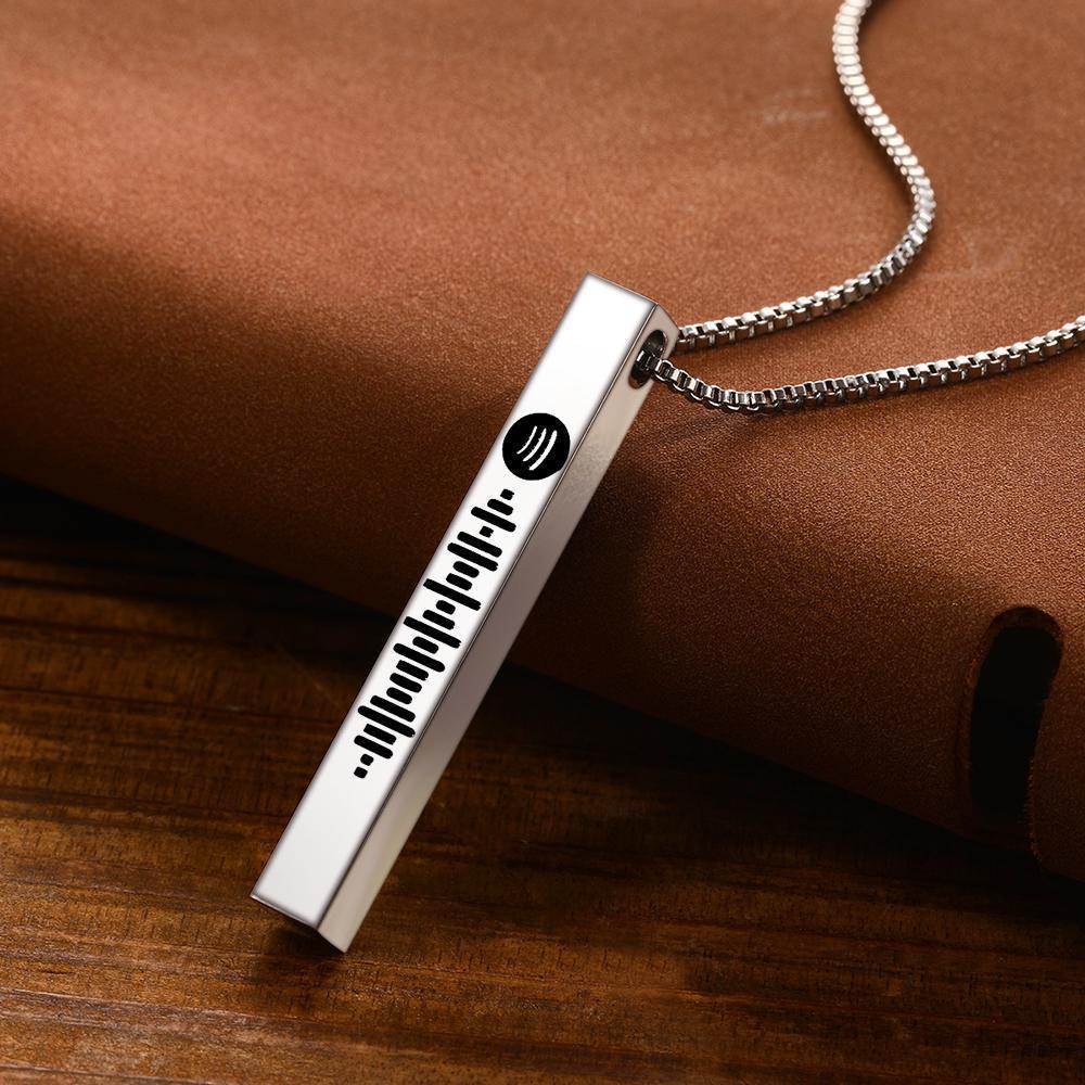 Custom 3D Engraved Vertical Bar Necklace Spotify Code Music Necklace Stainless Steel