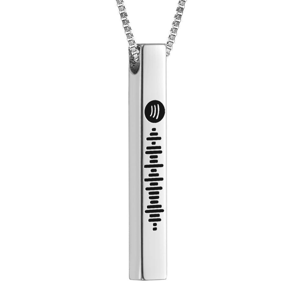 Custom 3D Engraved Vertical Bar Necklace Spotify Code Music Necklace Stainless Steel