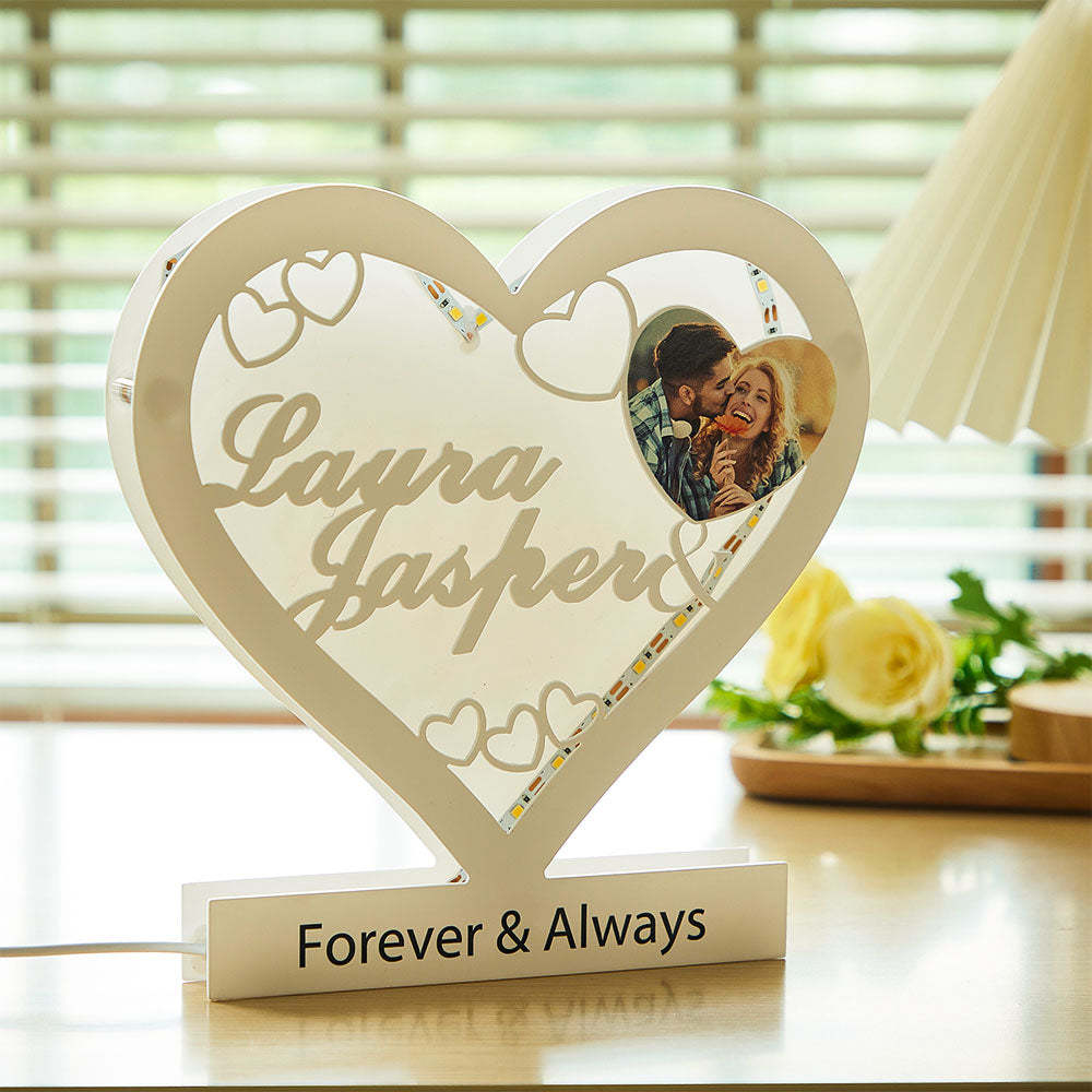 Custom Photo Engraved Night Light Heart Acrylic Romantic Gifts for Couple - mymoonlampau