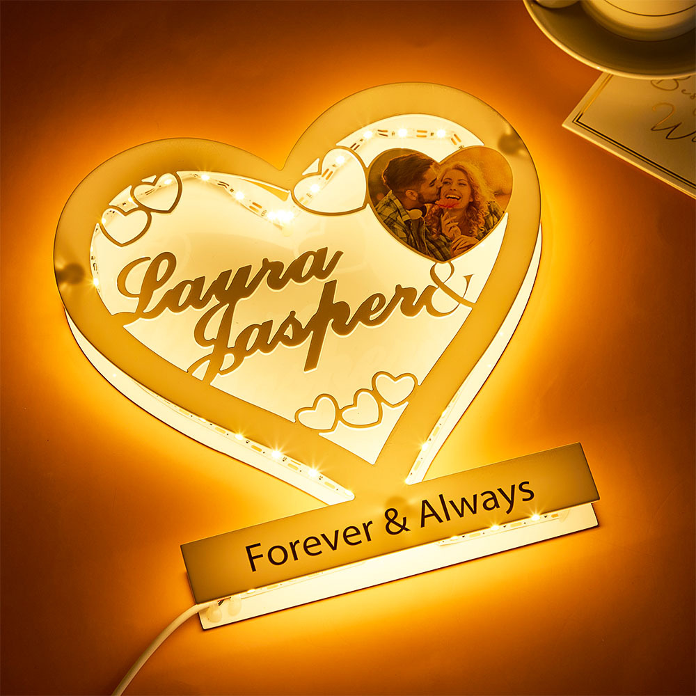 Custom Photo Engraved Night Light Heart Acrylic Romantic Gifts for Couple - mymoonlampau