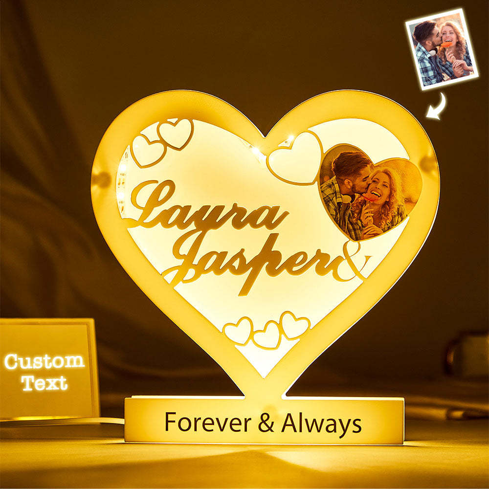 Custom Photo Engraved Night Light Heart Acrylic Romantic Gifts for Couple - mymoonlampau