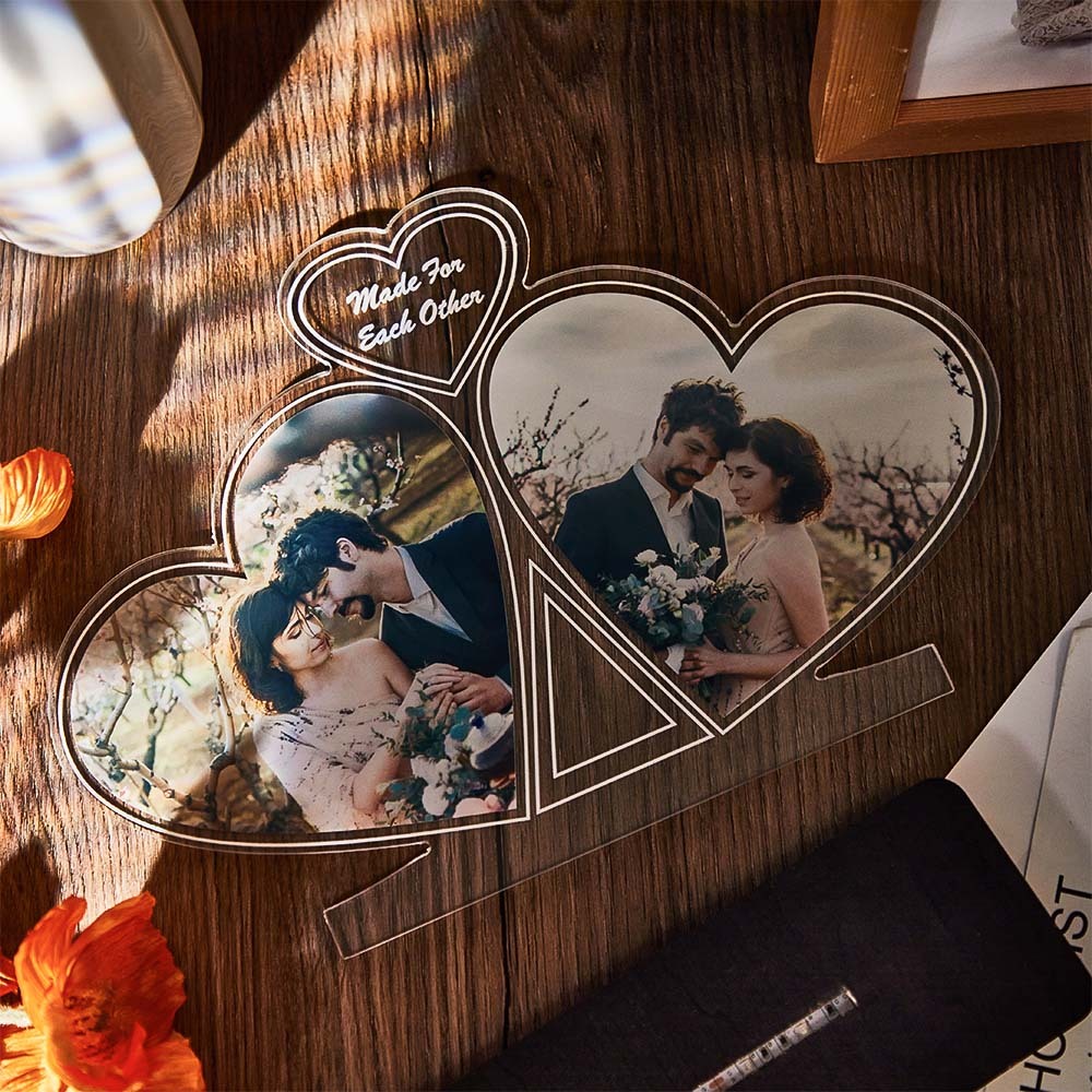 Custom Photo Double Heart Colorful Lamp Personalized Engraved LED Night Light Valentine's Day Gift - mymoonlampau