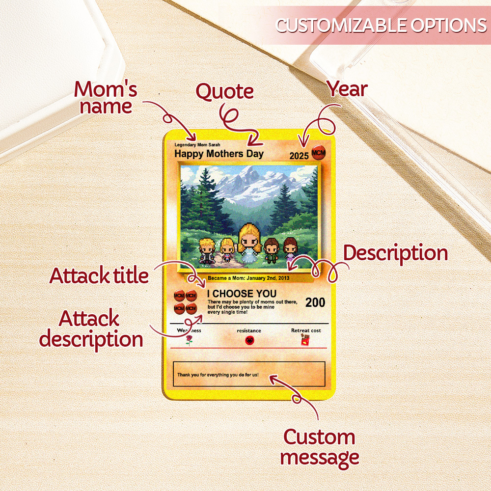 Custom Image Metal Cards Build Your Own Role Mother's Day Gift Memorable Keepsake - MyMoonLampAu