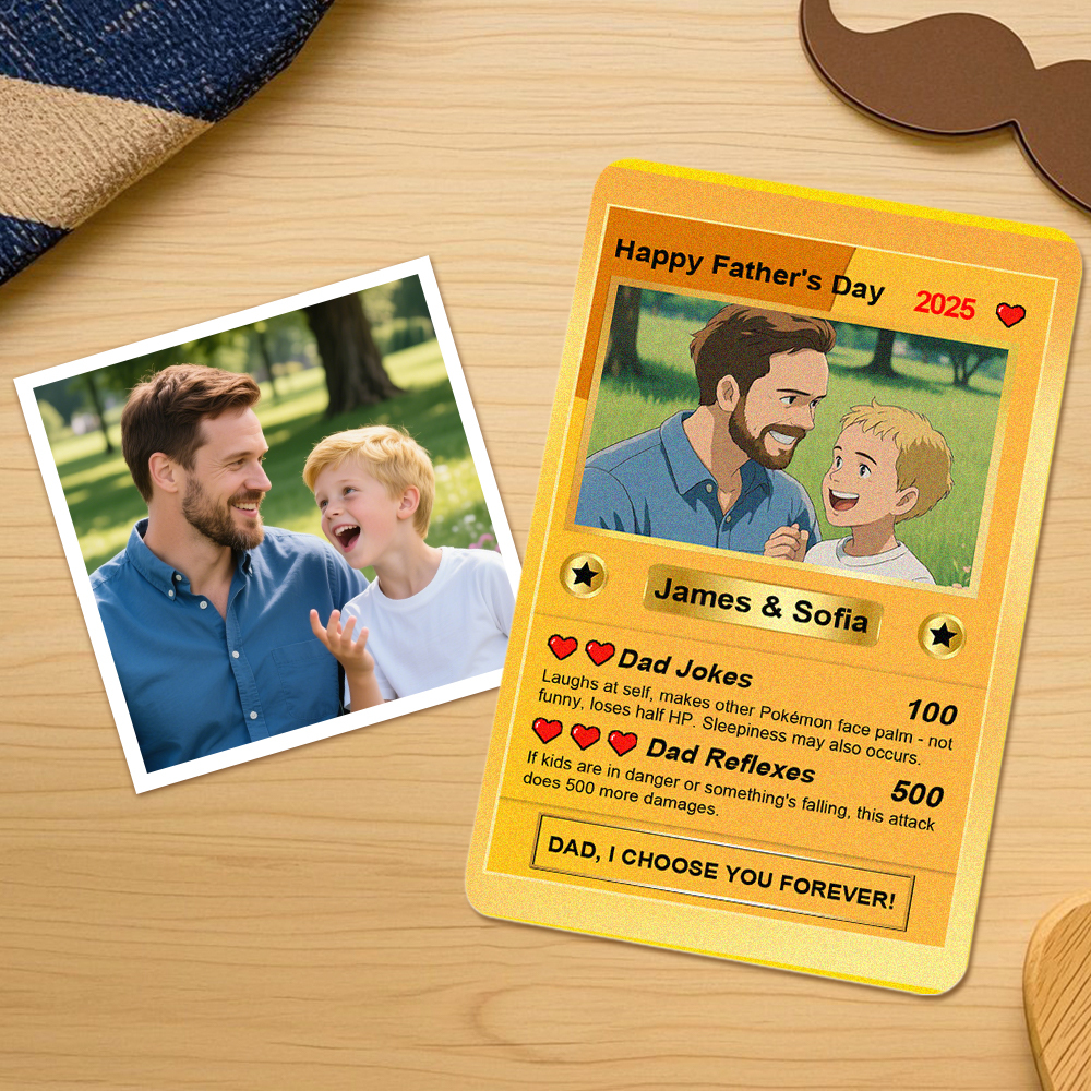 Personalized Cute Clay Style Father Card Retro Cartoon-Inspired Mini Gift for Him Photo Text Poke Card - MyMoonLampAu