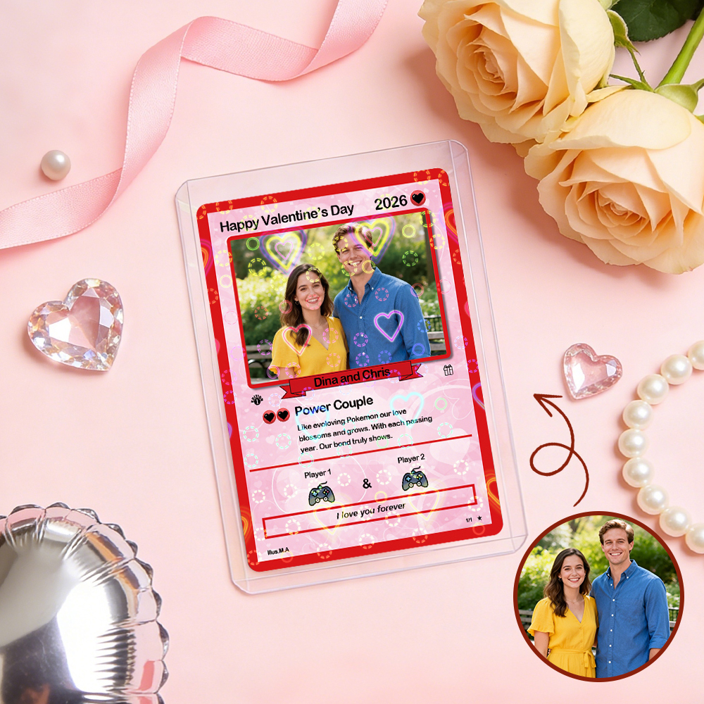 Personalized Valentine's Day Power Couple Card, Custom Anniversary Card Couple Photo Anime Style, Best Valentine's Day Gift for Lover - MyMoonLampAu