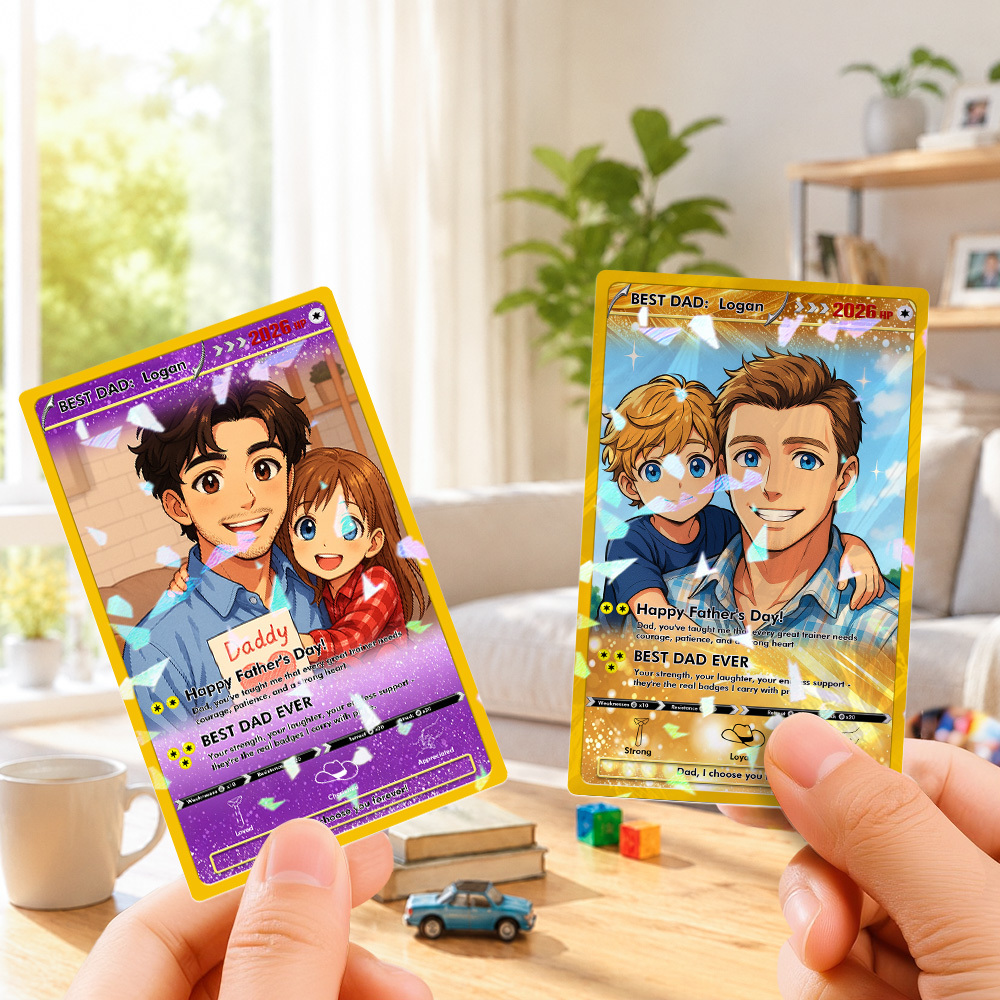 Custom Father’s Day Monster Trainer Trading Card – Personalized Photo Keepsake, Anime Creature Inspired Card, Unique Gift for Gamer Dads & Geek Fathers