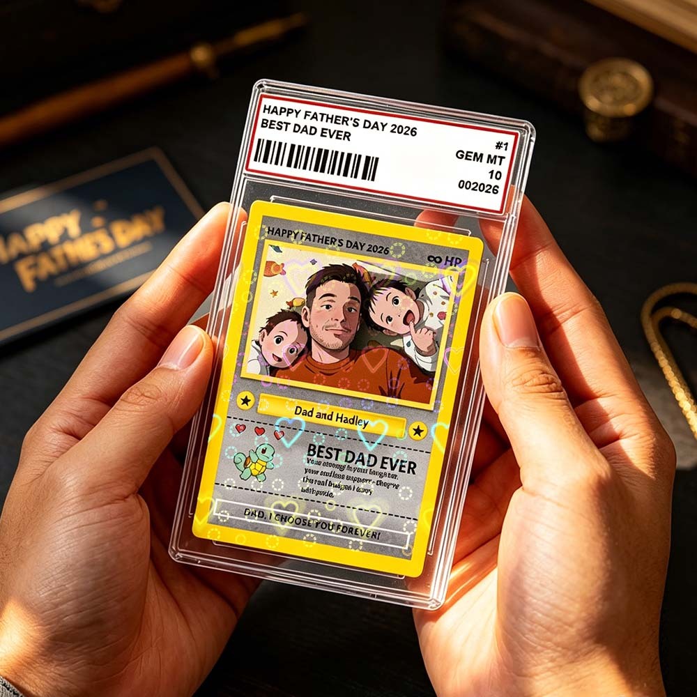 Personalised Card - Custom Dad Trading Card with Photo & Names - "Best Dad Ever" Unique Gift for Dad, Grandpa, Husband - Poke Style Collectible Plaque for Father's Day Gift 2026 - MyMoonLampAu