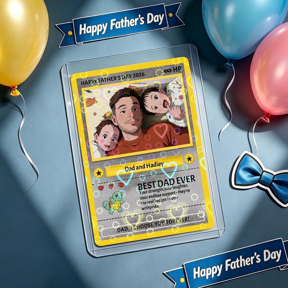 Personalised Card - Custom Dad Trading Card with Photo & Names - "Best Dad Ever" Unique Gift for Dad, Grandpa, Husband - Poke Style Collectible Plaque for Father's Day Gift 2026 - MyMoonLampAu