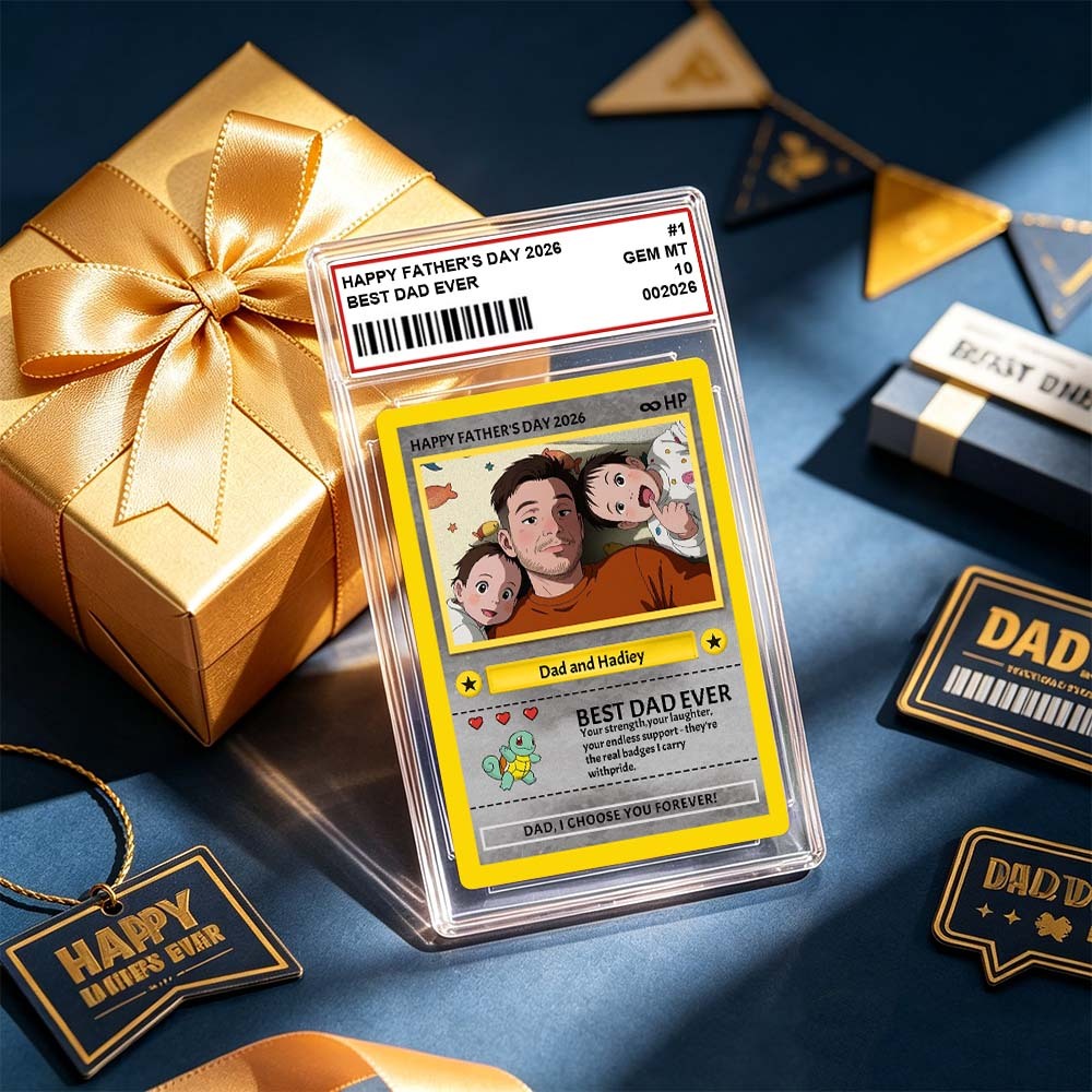Personalised Card - Custom Dad Trading Card with Photo & Names - "Best Dad Ever" Unique Gift for Dad, Grandpa, Husband - Poke Style Collectible Plaque for Father's Day Gift 2026 - MyMoonLampAu