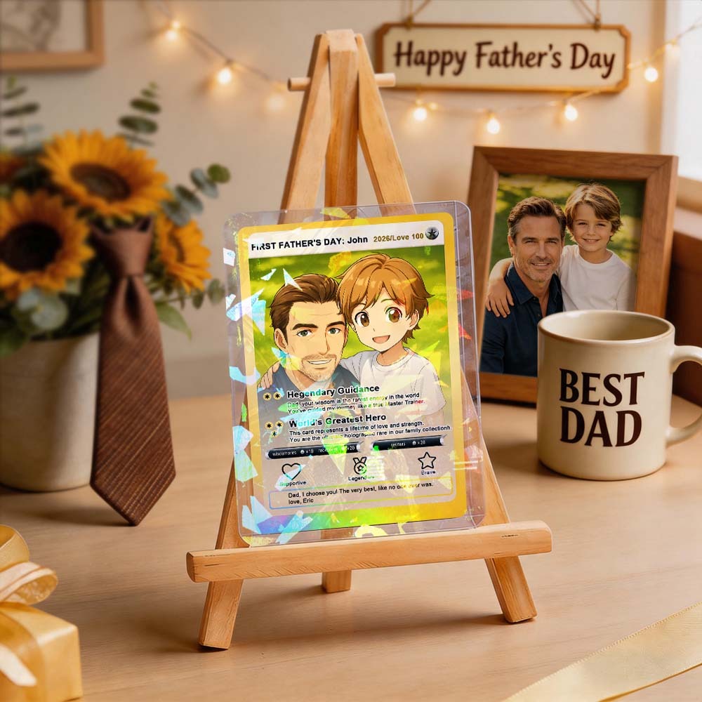 Personalized Poke Inspired Dad Card, Custom Photo Trading Card for Dad, Custom Father's Day Gift, New Dad Keepsake - MyMoonLampAu