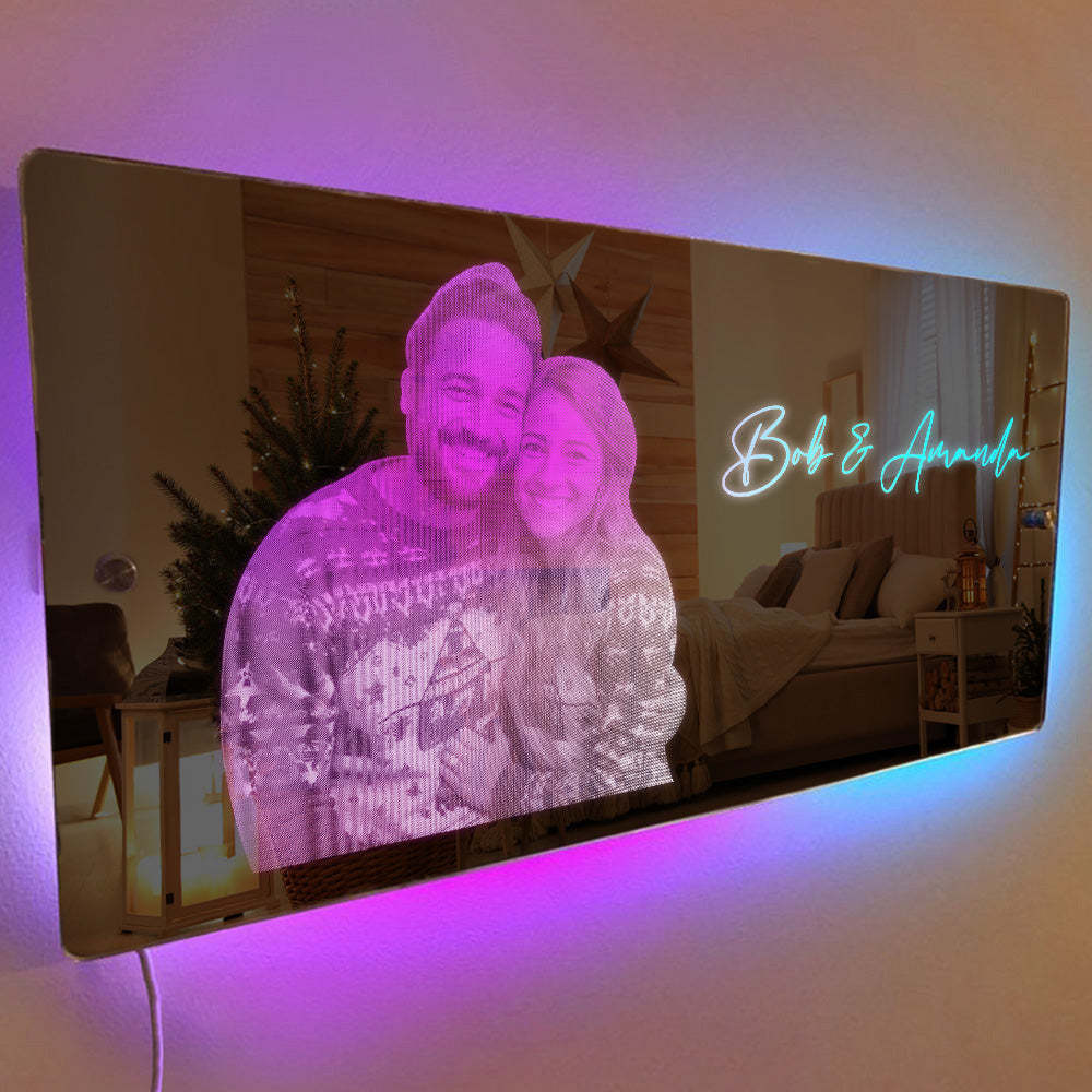 Personalized Photo Rectangle Led Mirror Light Couple Gift - photomoonlamp