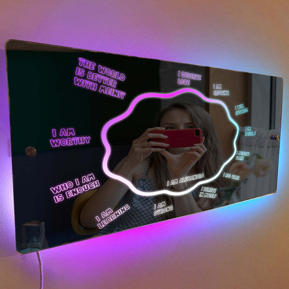 Personalized Affirmation Mirror Night Light Bedroom Decor - mymoonlampau